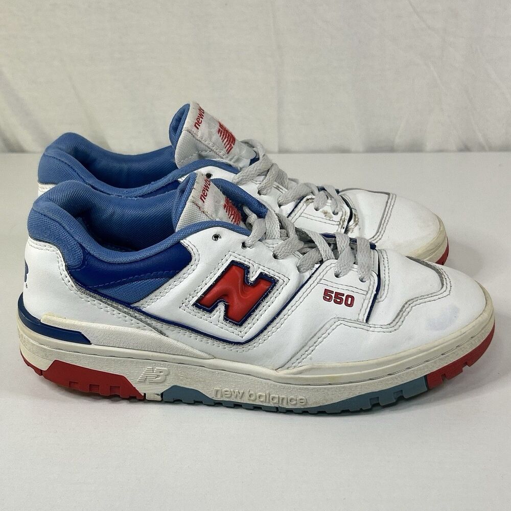 New Balance 550 Shoes Mens 5.5‎ White Red Blue Leather Sneakers Casual Classic
